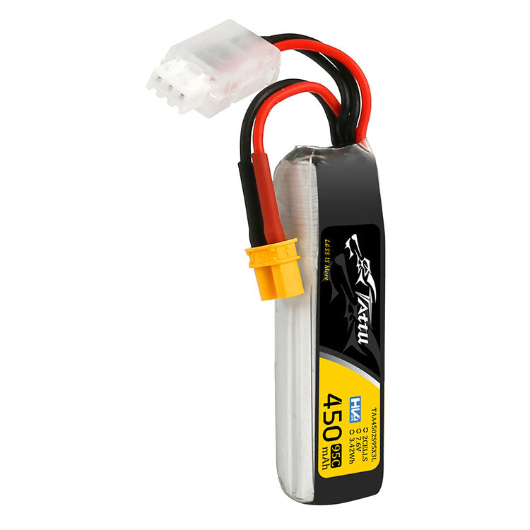 Tattu 450mAh 7.6V High Voltage 95C 2S1P Lipo Battery Pack With XT30 Plug - Long Pack Tattu 450mAh 7.6V High Voltage 95C 2S1P Lipo Battery Pack With XT30 Plug - Long Pack